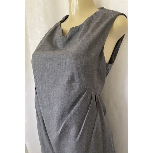 MOSCHINO CHEAP & CHIC Dress Shift Gray Wool Pleated Slip Pockets Sleevel… - Picture 3 of 7